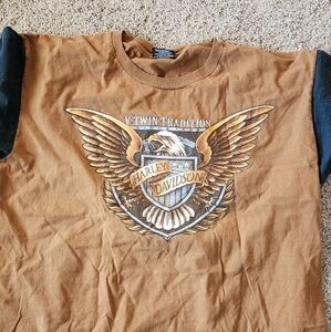 Harley Davidson Brown T-Shirt with Black Sleeves